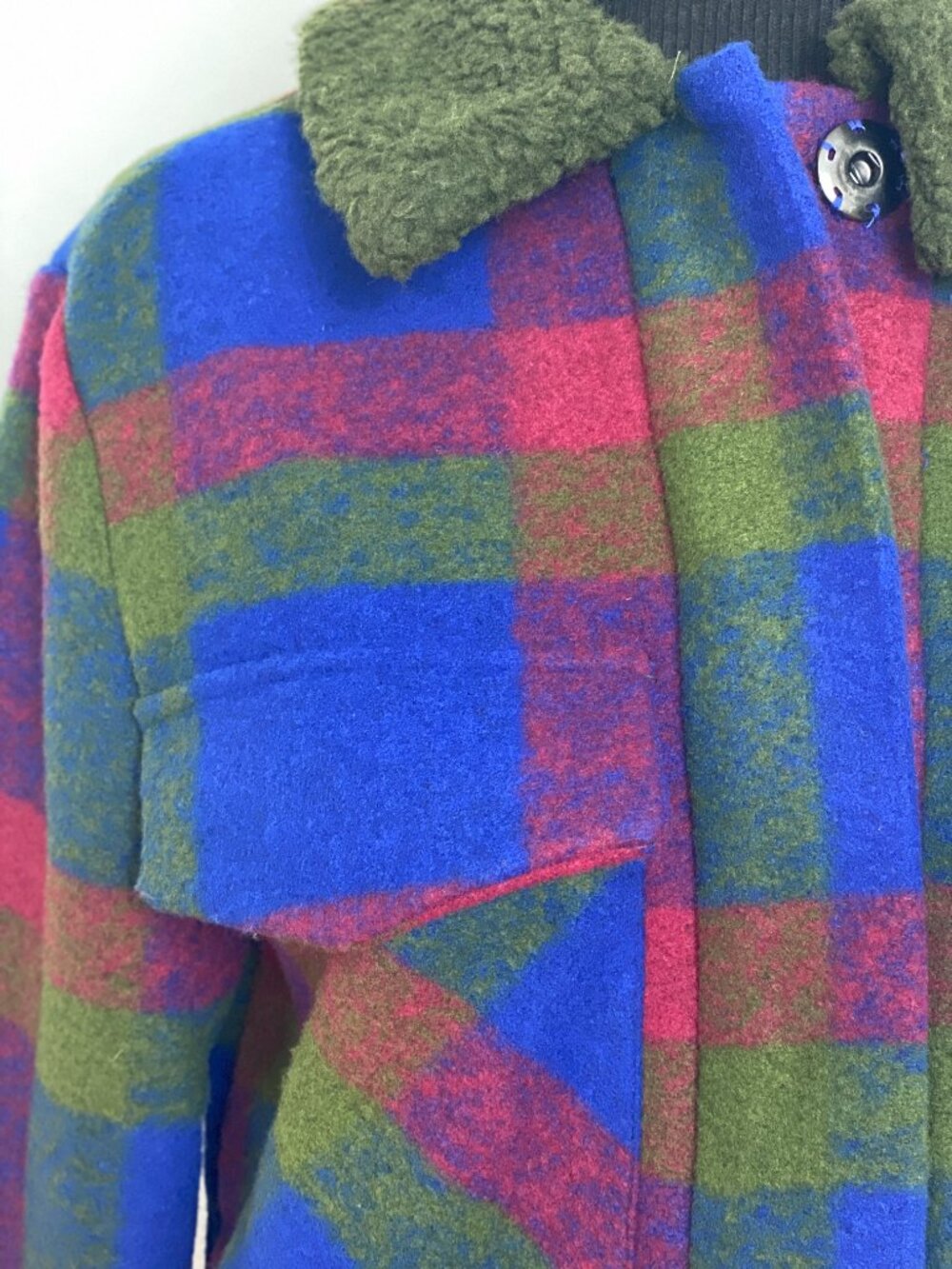 Hutch Anthropologie Plaid Cropped Jacket Olive Sherpa Collar Size XS - Picture 5 of 13